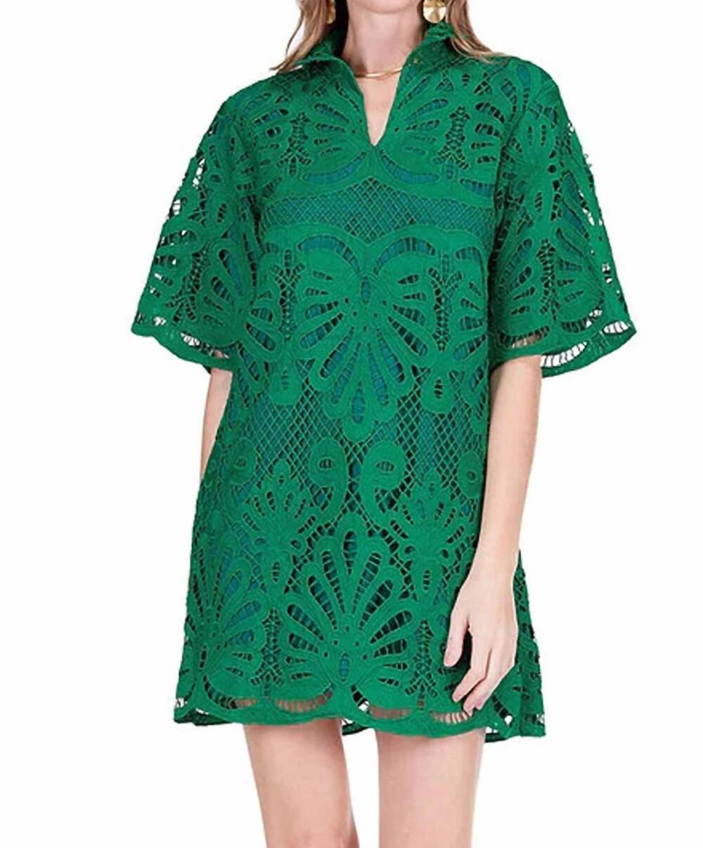 NEW JADE & JOY JOY lace high neck tunic dress in green